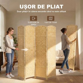 HOMCOM Paravan 4 Panouri Pliabile Per Interni Împletit 180x180cm | Aosom Romania