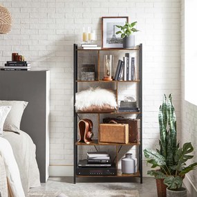 Biblioteca Living, Maro Rustic / Negru, PAL / Metal, 5 Rafturi