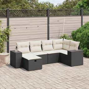 3264412 vidaXL Set mobilier de grădină cu perne, 6 piese, negru, poliratan