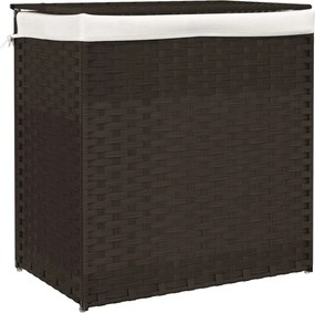 vidaXL Coș de rufe cu 2 secțiuni, maro închis, 53x35x57 cm, poliratan