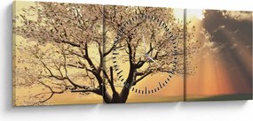 Tablou cu copac pe luncă (cu ceas) (90x30 cm)