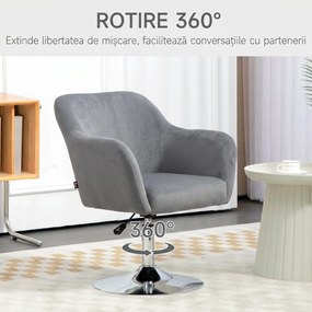 HOMCOM Scaun de birou pivotant la 360° cu Inaltime Reglabila din Material Respirabil, cu Perna, 60x60x79-91 cm, Gri | Aosom Romania