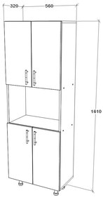 Dulap bucatarie Arno, 4 Usi, Alb, 56 x 30 x 161 cm