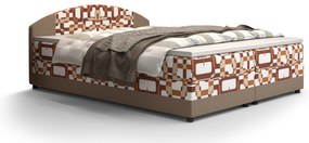 Pat matrimonial Boxspring 160 cm Orlando la (motiv + maro deschis) ( cu saltea și sp. depozitare). 1047280