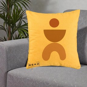 Perna Decorativa Geometric Boho Disc si Arc, 40x40 cm, Galben, Husa Detasabila, Perna Inclusa, BEKZ®