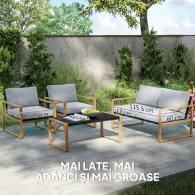 Outsunny Set Mobilier de Grădină din 4 Piese, cu Canapea de 2 Locuri, 2 Fotolii și Măsuță de Cafea, 123.5x75x73 cm, Gri | Aosom Romania