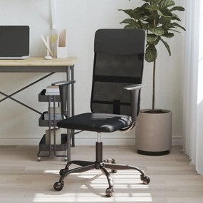 353013 vidaXL Scaun birou reglabil în înălțime negru piele artificială/plasă