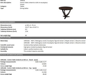 Masa design LUX din lemn de mahon Umberto 100x76cm 109526 HZ