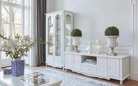 Cabinet TV lemn masiv alb Elizabeth, 180 × 58 × 62 cm