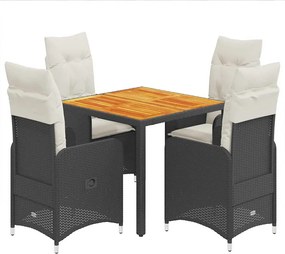 vidaXL Set bistro de grădină cu perne, 5 piese, negru, poliratan