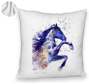 Perna Decorativa Fluffy, Model Colorful Horse, 40x40 cm, Alba, Husa Detasabila, Burduf