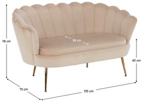 Bancă în stil Art-deco, catifea Velvet bej/crom auriu, NOBLIN