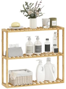 HOMCOM Etajeră din bambus ajustabilă, etajeră de baie cu 3 niveluri, 60 x 15 x 54 cm, efect de lemn natural | Aosom Romania