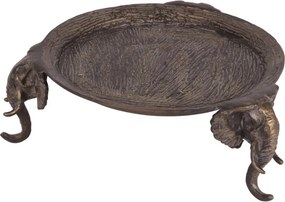 Tavă rotundă din aluminiu, aurie, pe picioare în formă de cap de elefant, stil colonial, finisaj antichizat, 12 x 33 cm, „Jodhpur”