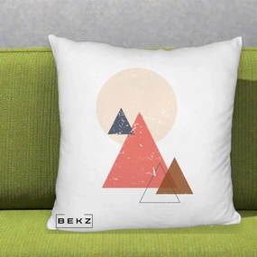 Perna Decorativa Geometric Munti si Soare, 40x40 cm, Alb Pufos, Husa Detasabila, Perna Inclusa, BEKZ®
