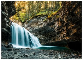 Tablou pe sticlă cu cascada de pădure (70x50 cm)