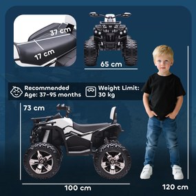 HOMCOM Quad Electric pentru Copii 3-5 Ani 12V, 3-8km/h Mini Quad pentru Copii cu 2 Motoare, Muzică, MP3, Conector USB, Card TF, Faruri și Pedală, Alb | Aosom Romania