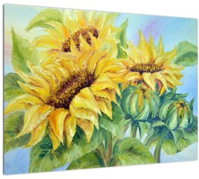 Tablou pe sticlă - Floarea soarelui înflorită (70x50 cm)
