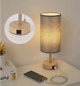 Brilagi - Lampă de masă TABLON cu port USB, 1xE27/25W/230V, stejar/bej/gri