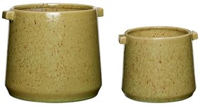 Set 2 ghivece din ceramică Hübsch Herb, verde