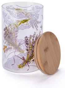 Borcan de sticlă cu capac de bambus LAVANDĂ 840 ml
