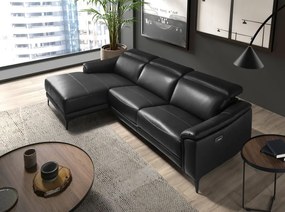Coltar LUX design italian cu sezlong stanga si functia relax Cowhide negru