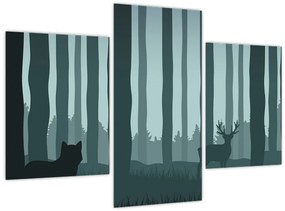 Tablou - Cerb cu lup pe stânci (90x60 cm)