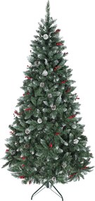 HOMCOM Brad de Crăciun Înalt de 210 cm cu 928 de Ramuri, Brad Artificial de Interior cu Conuri și Boabe Roșii Decorative, Bază Metalică, Verde | Aosom Romania