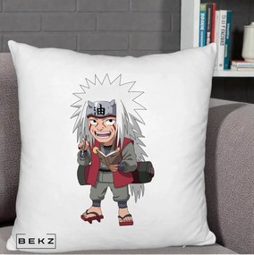 Perna Personalizata Naruto Jiraiya Sensei Chibi, 40x40 cm, Alb Pufos, Husa Detasabila, Perna Inclusa, BEKZ®