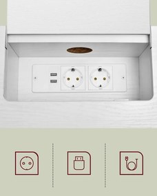 Consola cu priza si USB Slim, Vasagle, 120x25x81 cm, PAL/otel, alb