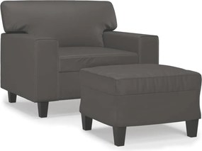 vidaXL Fotoliu canapea cu taburet, gri, 60 cm, piele ecologică