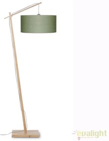 Lampadar cu cadru din bambus si abajur din tesatura in, Andes natur/ verde ANDES/F/4723/GF