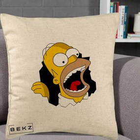 Perna Personalizata Homer Simpson Surpriza, 40x40 cm, Bej, Husa Detasabila, Perna Inclusa, BEKZ®