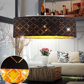 Lustra ovala eleganta cu abajur din tesatura negru cu auriu, CLARKE 65x25cm 15229H2 GL