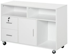 HOMCOM Suport pentru imprimantă cu 2 sertare mobilier de depozitare pe roți rafturi deschise și dulap, 100 x 35 x 65 cm, alb | Aosom Romania