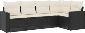 vidaXL Set mobilier de grădină cu perne, 5 piese, negru, poliratan