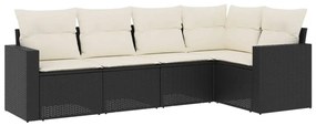 3251263 vidaXL Set mobilier de grădină cu perne, 5 piese, negru, poliratan