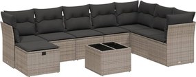 vidaXL Set canapele de grădină, 9 piese, cu perne, gri, poliratan