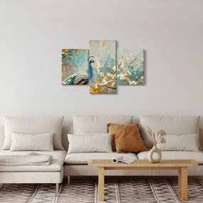 Tablou - Păun cu decor de aur (90x60 cm)