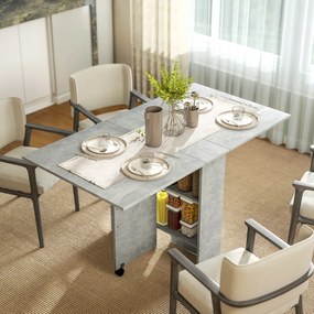 HOMCOM Masă Pliabilă din Lemn cu Roți, pentru 4-6 Persoane, 75x140x75 cm, Gri | Aosom Romania