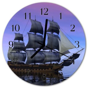 Ceas de perete din sticla rotund Sailing Sailing Brown