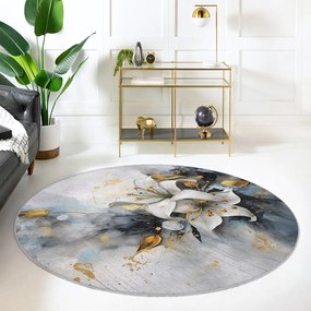 Covor albastru/gri lavabil rotund ø 150 cm Golden Lilly – Mila Home