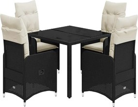 vidaXL Set bistro de grădină cu perne, 5 piese, negru, poliratan