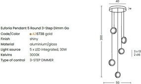 Lustra LED suspendata design decorativ EUFORIA 5 aurie 3-STEP DIMM