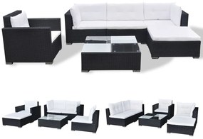 Set mobilier de gradina cu perne, 6 piese, negru, poliratan Negru, 6