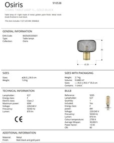 Veioza/Lampa de masa design decorativ modern Osiris auriu/negru
