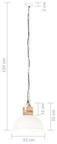 Lampa suspendata industriala alb 32 cm lemn mango E27 rotund Alb, 32 cm, 1, 1
