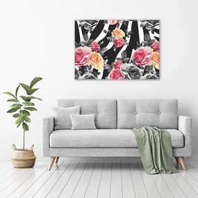 Tablou pe pânză canvas Trandafiri în fundal de o zebră
