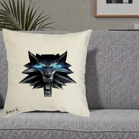 Perna Decorativa The Witcher Wolf Head, 40x40 cm, Ecru, Husa Detasabila, Perna Inclusa, BEKZ®