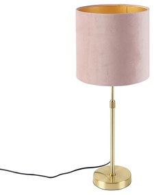 Lampă de masă auriu/alamă cu abajur din catifea roz 25 cm - Parte